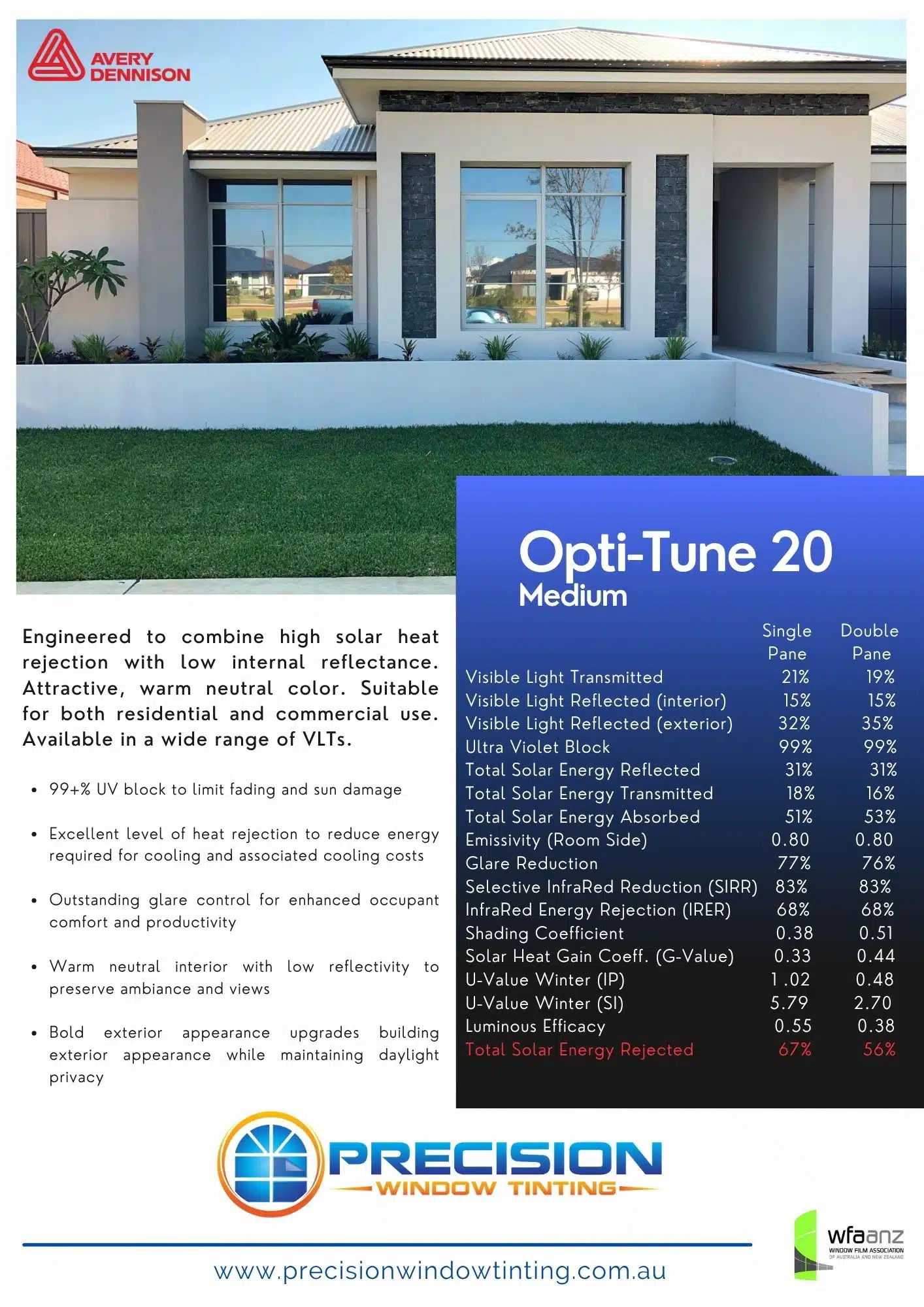Avery Dennison Opti-Tune 20 Window Film Spec Sheet